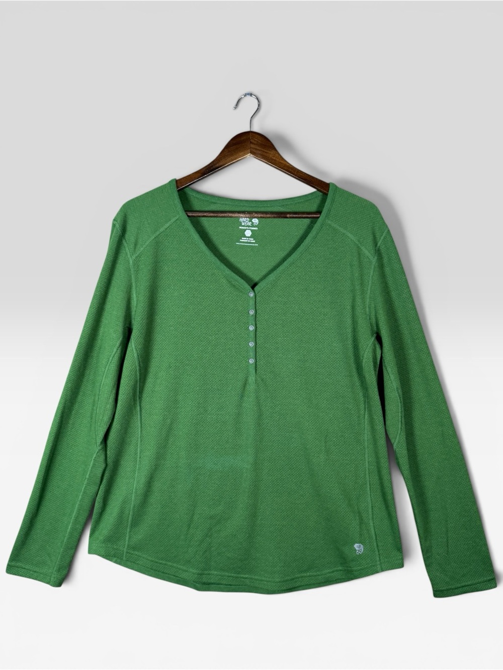 Mountain Hardwear Henley Top Womens XL Green Long Sleeve Wool Blend Waffle‎ Knit